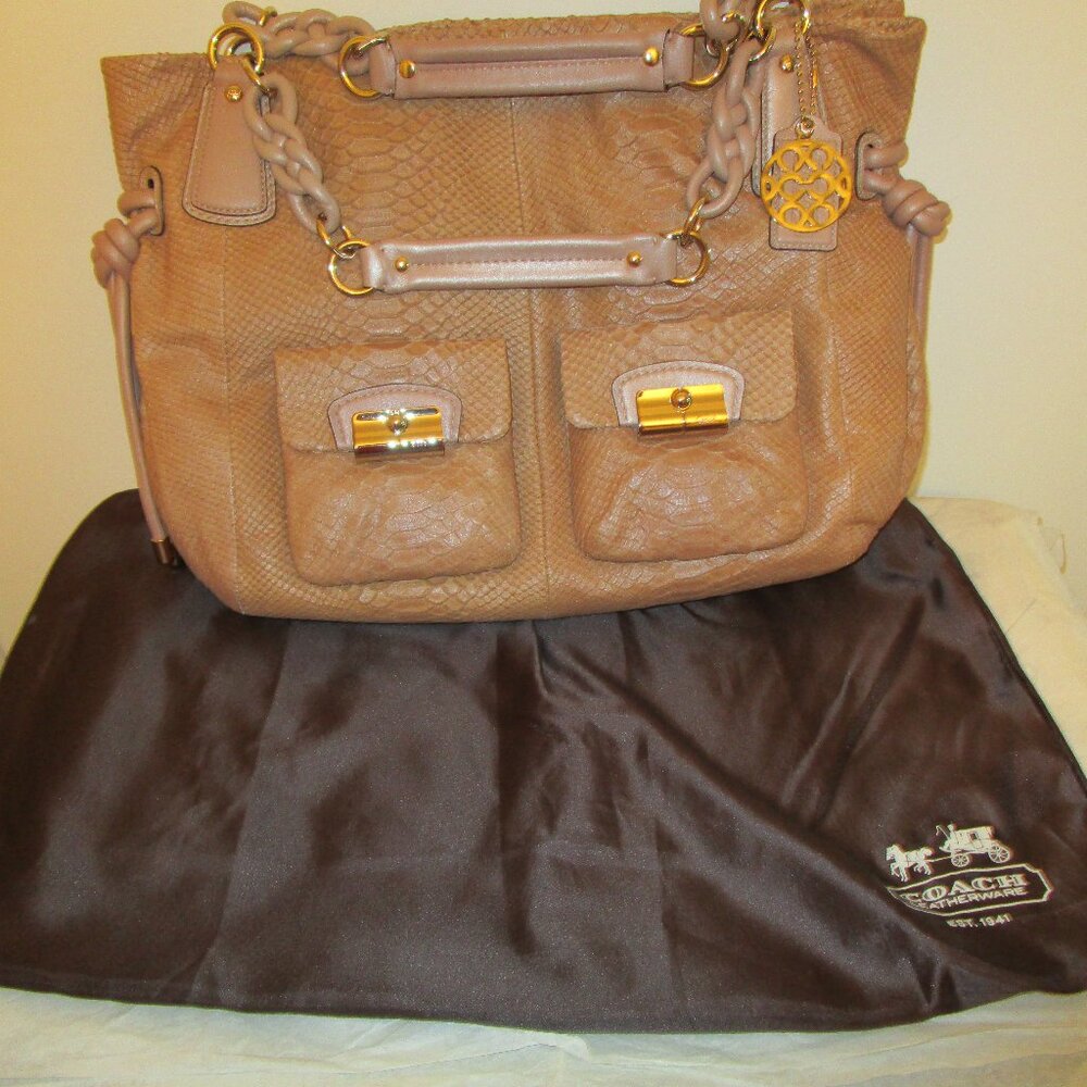 Coach Kristin Tan Python-Embossed Pocket Tote - image 1